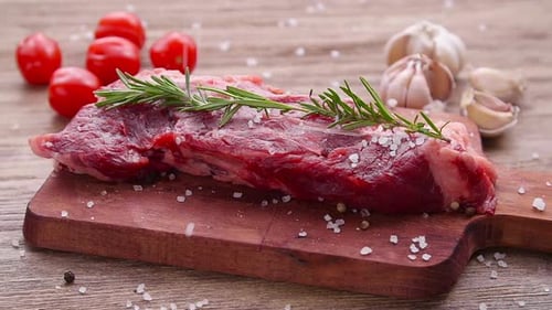 Fresh Red Meat Seasoned with Rosemary and Salt