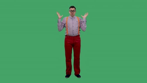 Man Gesturing on Green Background