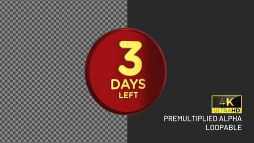 3 Days Left Rotating Looping Badge with Alpha Channel