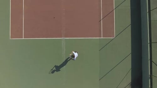 Professional Sportsman Running on Court and Serving Tennis Ball, Sport Activity