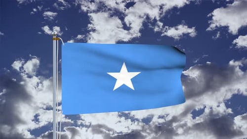 Realistic Waving Flag of Somalia with Clouds