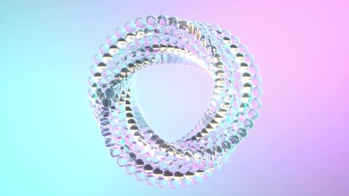 3d animation render of a Abstract glass ring rotating with neon lights. Smooth hypnotic pattern. Inf
