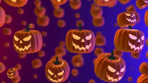 Floating 3D Jack-o'-Lantern Pumpkins Halloween Background Loop
