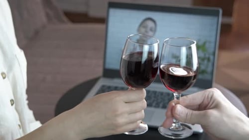 Wine Glasses Toasting Woman Doctor on Laptop