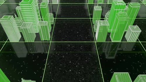 Edificios de neón en la superficie cuadrada abstracta
