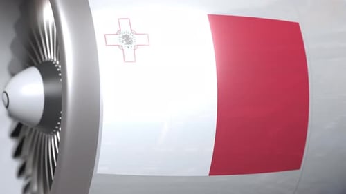 3D Render of Malta Flag on Airplane Engine
