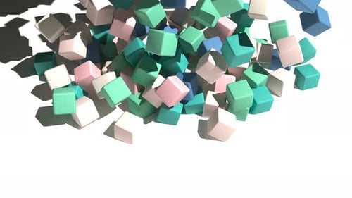 Colorful Geometric Cubes Falling and Piling Up Animation