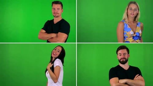 Compilation (Montage) - People Do Various Poses To Camera - Green Screen