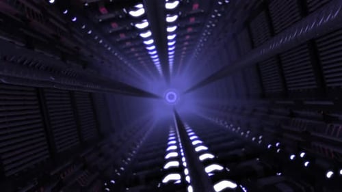 Looping Sci-Fi Tunnel Travel with Glowing Purple Lights