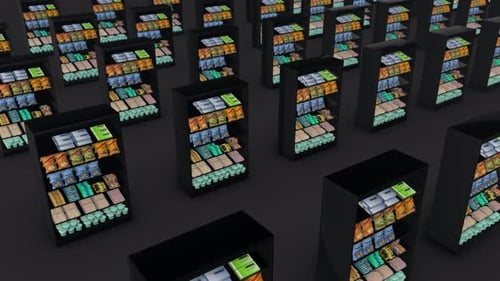 A Lot Of Market Shelf Snacks In A Row 4k