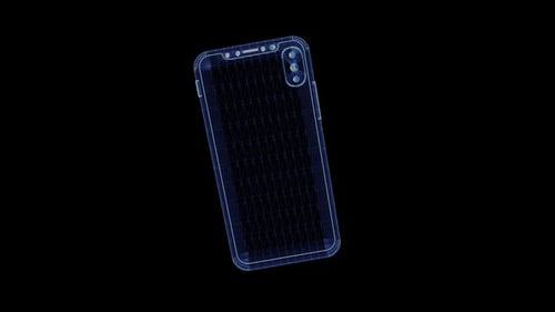 Rotating Wireframe Smartphone Hologram for Technology Concepts