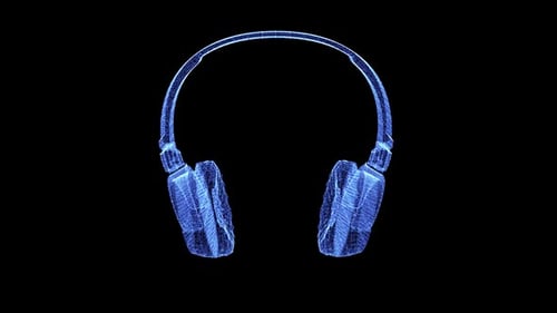 Futuristic Blue Wireframe Headphones 3D Loop Animation