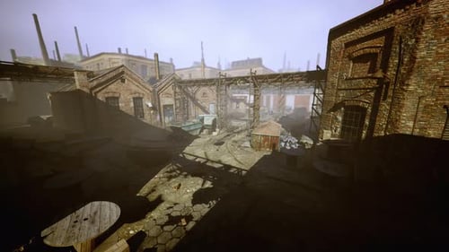 Abandoned Old Building with Rusty Iron Constructions