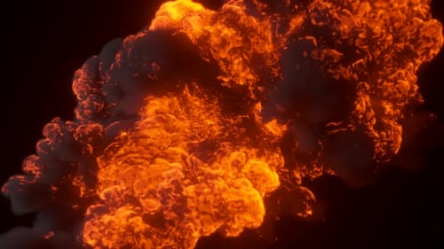 Ultra Realistic Fiery Explosion From a Bomb or Gas with Black Thick Smoke on an Isolated Black