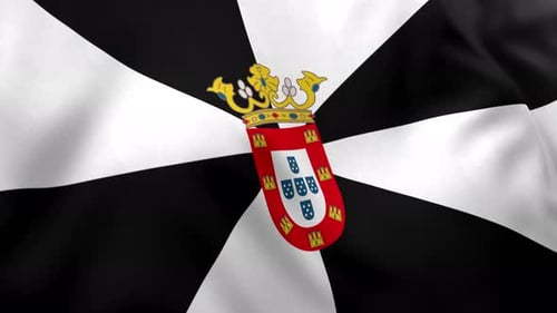 Waving Flag of Ceuta with Portuguese Royal Coat of Arms