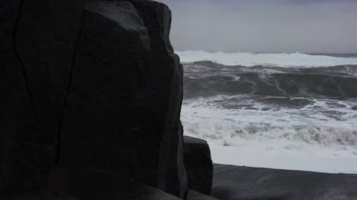 Churning Stormy Sea From Black Sand Beach