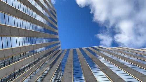 Time lapse Of Clouds Reflected In Corporate Office Building looking upwards