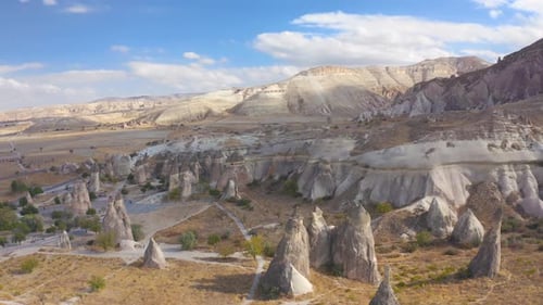 Aerial Dron View Volcanic Rock Formations Known As Fairy Chimneys in Goreme Cappadocia Turkey 2020