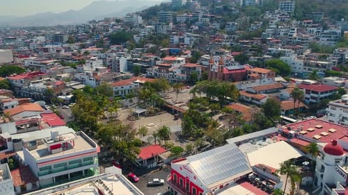 Aerial View of a Tropical Cityscape With Plaza
