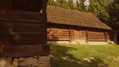 Exterior View of Traditional Log Cabin in Rural Setting