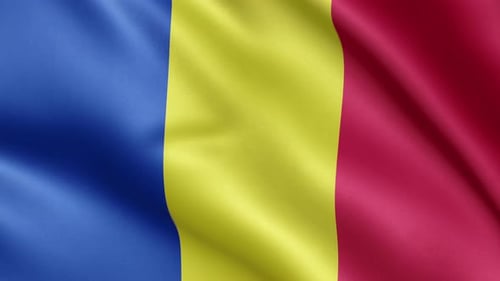 Realistic Waving Flag With Blue Yellow Red Vertical Stripes