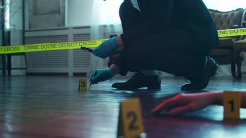 Investigator Examines Evidence at Crime Scene