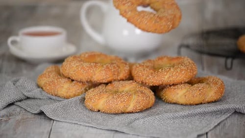 Turkish Bagel Simit with Sesame Traditional Pastry of Turkey