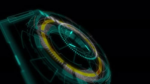 3D Blue hexagon and circle rotation with HUD technology interface abstract background alpha channel