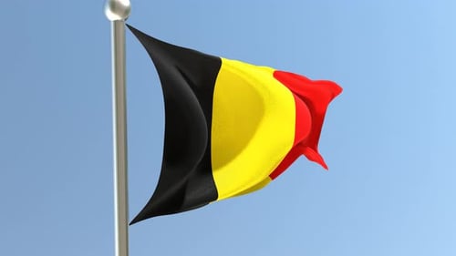 Realistic Waving Flag of Belgium Against Blue Sky