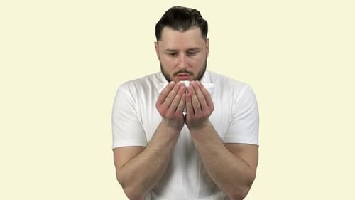 Portrait of a Man Blowing His Nose or Sneezing with Blood