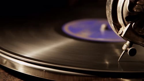 Vintage Record Player Playing Vinyl Record Close Up