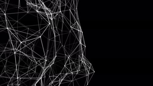 abstraktes digitales Plexus-Netzwerk bewegt sich auf dunklem schwarzem Hintergrund