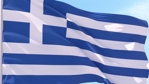 Dynamic Realistic Waving Flag of Greece Against Blue Sky