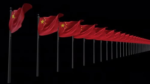 Waving Chinese National Flags in a Seamless Row Loop