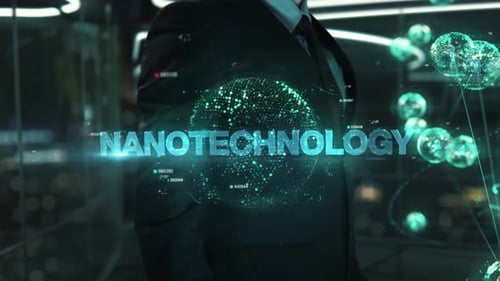 Homme d'affaires avec concept d'hologramme nanotechnologique