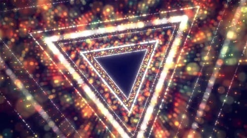 Triangle Particle Digital Tunnel, Glittering Glowing Particle Tunnel, Computer Digital Data Futurist