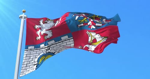 Realistic Czech Regional Flag Waving in Clear Sky