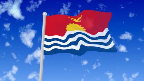 Vague flottante du drapeau national des Kiribati dans le ciel avec des nuages