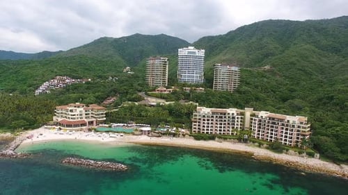Aerial View of Tropical Beach and Resorts