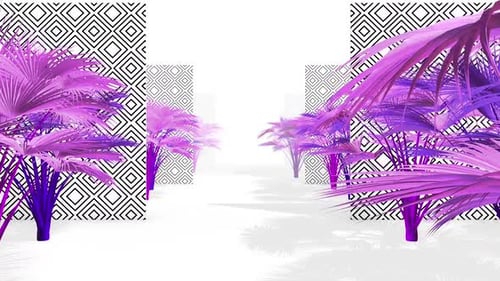 Abstract Purple Palm Trees with Geometric Patterns Looping Background
