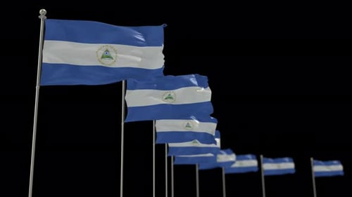 Multiple Waving Nicaraguan Flags on Black Background