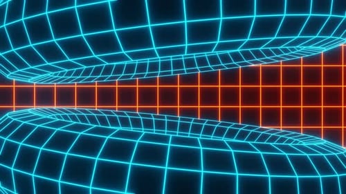 Torus retro de neón LED azul sobre fondo naranja Vj Loop Animation