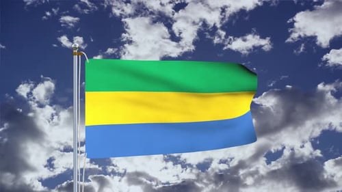 Waving Gabon National Flag Against a Dynamic Cloudy Sky