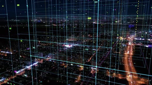 smart Connected city skyline. Futuristic network concept, city Technology.