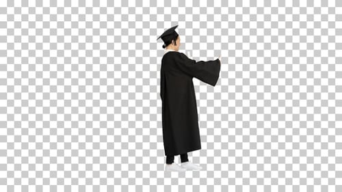 Mujer graduada feliz con diploma y pulgar hacia arriba, Alpha Channel