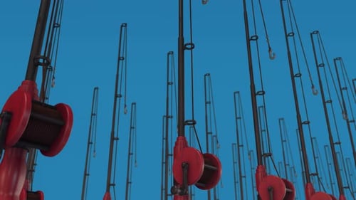 Multiple Fishing Poles In Blue Background 4k