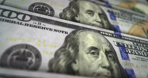 Animação de loop de superfície de notas de dinheiro em dólares