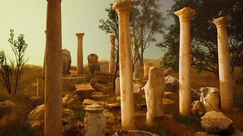 Ancient Roman Ruins with Broken Statues