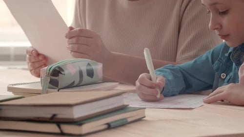 Woman Helping Schoolgirl Studying