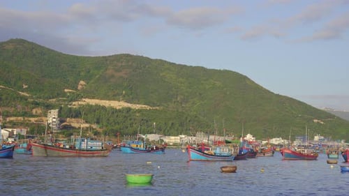 Lots of Big Fisherman Boats in the Port in Asia. Overfishing Concept